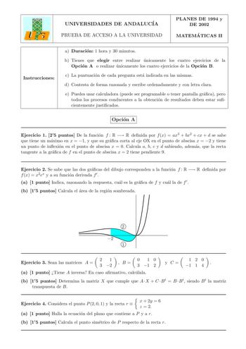 Examen de Matemáticas II (selectividad de 2005)