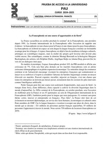Examen de Francés (EBAU de 2025)