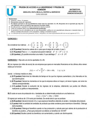 Matemáticas Aplicadas a las Ciencias Sociales – PEvAU Andalucía (2026)