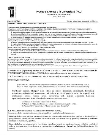Latín II – EBAU Extremadura (2026)