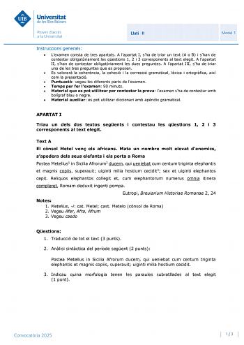 Examen de Latín II (PBAU de 2025)