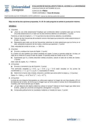 Examen de Física (EvAU de 2018)