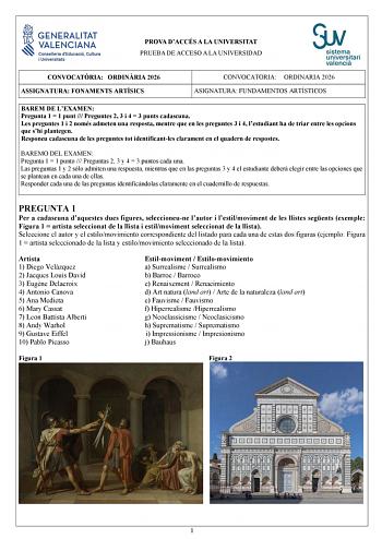 Fundamentos Artísticos – PAU Comunidad Valenciana (2026)
