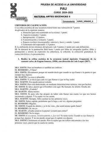Examen de Artes Escénicas (EBAU de 2025)