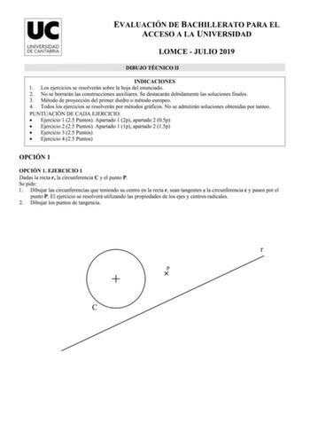 Examen de Dibujo Técnico II (EBAU de 2019)