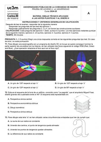 Examen de Dibujo Técnico Aplicado a las Artes Plásticas y al Diseño II (EvAU de 2025)