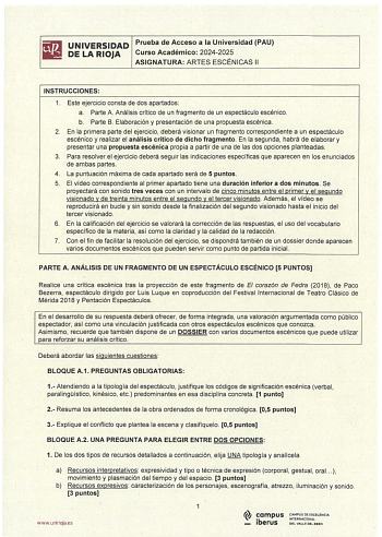 Examen de Artes Escénicas (EBAU de 2025)