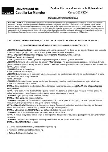 Examen de Artes Escénicas (EvAU de 2024)