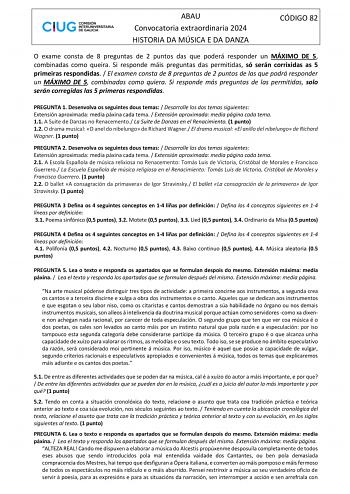 Examen de Historia de la Música y de la Danza (ABAU de 2024)