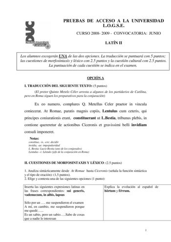 Examen de Latín II (selectividad de 2009)