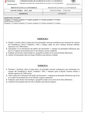 Examen de Geografía (PAU de 2010)