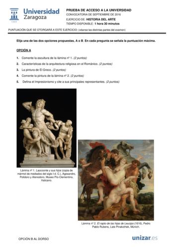 Examen de Historia del Arte (PAU de 2016)