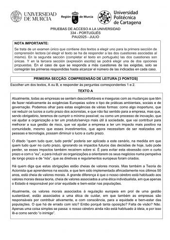 Examen de Portugués (EBAU de 2025)