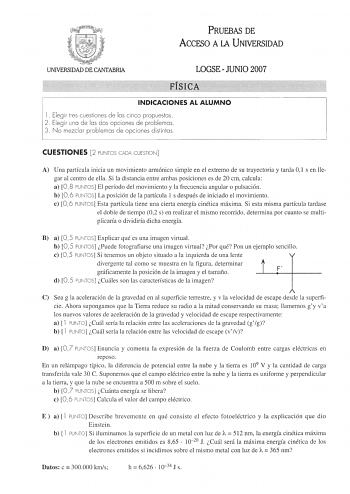 Examen de Física (selectividad de 2007)