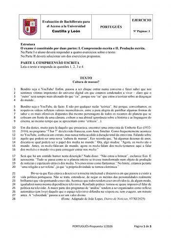 Portugués – EBAU Castilla y León (2026)