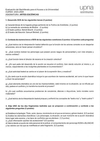 Examen de Artes Escénicas (EvAU de 2024)