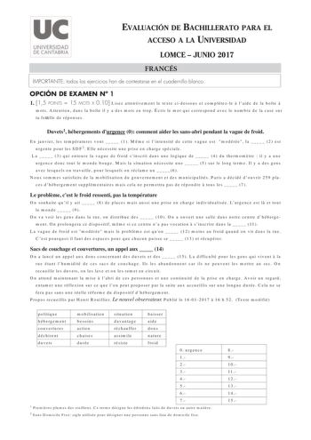 Examen de Francés (EBAU de 2017)