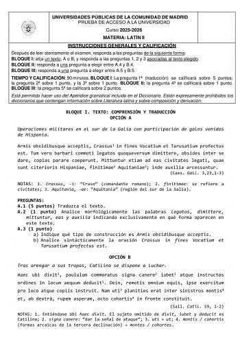 Latín II – EvAU Comunidad de Madrid (2026)