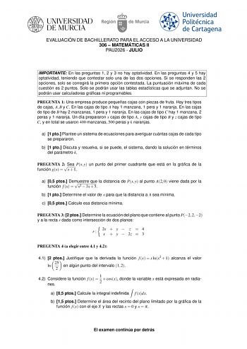 Matemáticas II – EBAU Región de Murcia (2026)