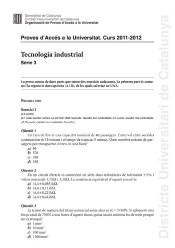 Examen de Tecnología Industrial (PAU de 2012)