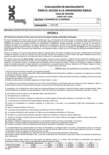 Examen de Economía de la Empresa (EBAU de 2018)