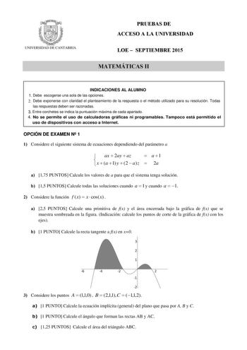 Examen de Matemáticas II (PAU de 2015)