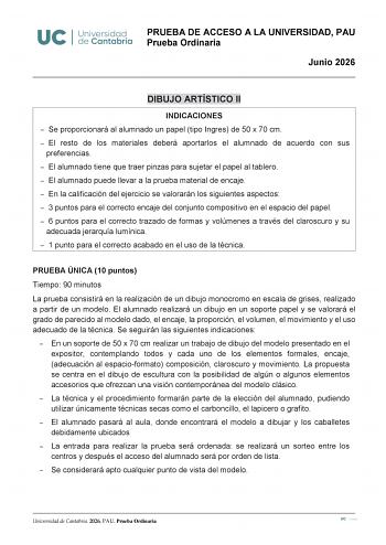Dibujo Artístico II – EBAU Cantabria (2026)