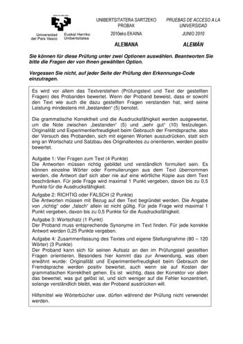 Examen de Alemán (PAU de 2010)