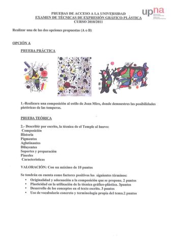 Examen de Técnicas de Expresión Gráfico Plástica (PAU de 2011)