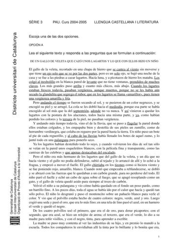 Examen de Lengua Castellana y Literatura (selectividad de 2005)