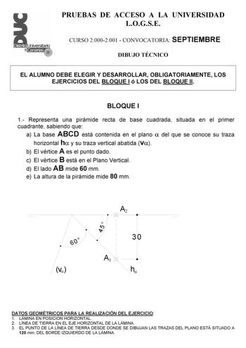 Examen de Dibujo Técnico II (selectividad de 2001)