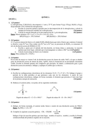 Examen de Química (PAU de 2011)