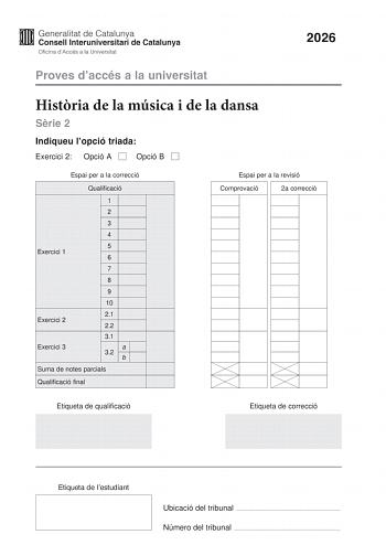 Historia de la Música y de la Danza – PAU Cataluña (2026)