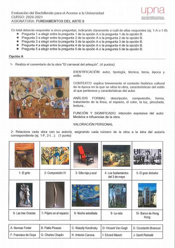 Examen de Fundamentos del Arte (EvAU de 2021)