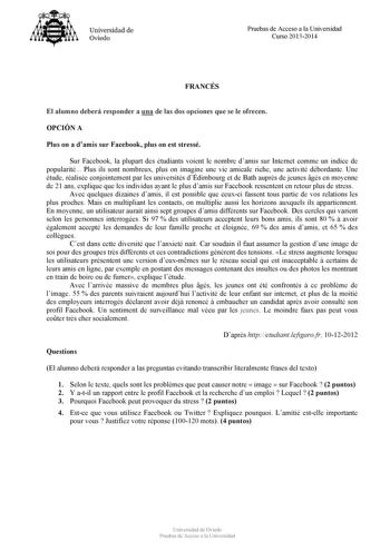 Examen de Francés (PAU de 2014)