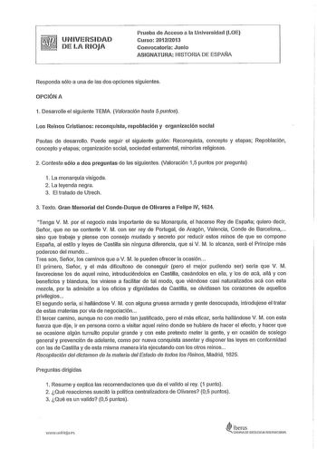 Examen de Historia de España (PAU de 2013)