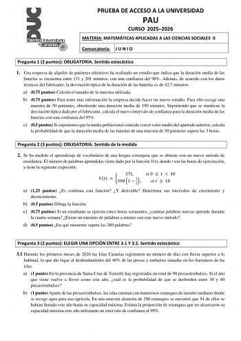 Matemáticas Aplicadas a las Ciencias Sociales – EBAU Islas Canarias (2026)