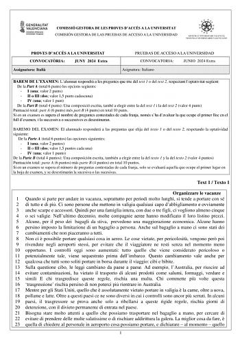 Examen de Italiano (PAU de 2024)