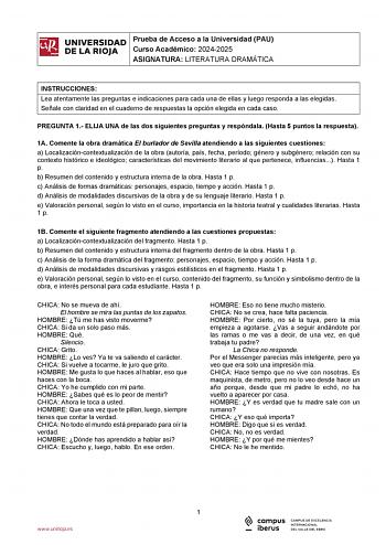 Examen de Literatura Dramática (EBAU de 2025)