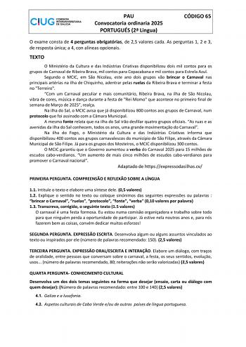 Examen de Portugués (ABAU de 2025)