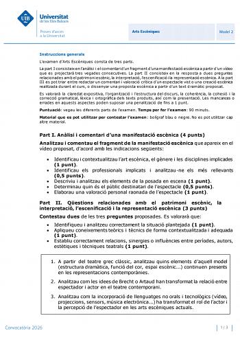 Artes Escénicas – PBAU Islas Baleares (2026)