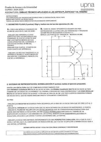 Examen de Dibujo Técnico Aplicado a las Artes Plásticas y al Diseño II (EvAU de 2025)