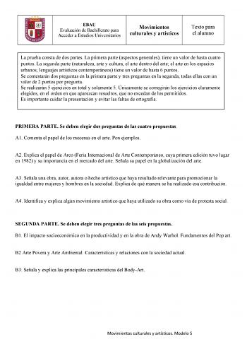 Examen de Movimientos Culturales y Artísticos (EBAU de 2024)