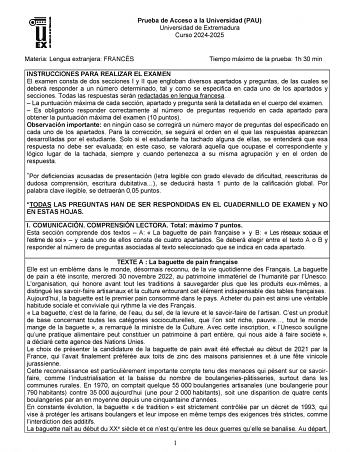 Examen de Francés (EBAU de 2025)