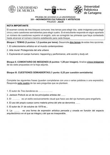 Examen de Movimientos Culturales y Artísticos (EBAU de 2025)