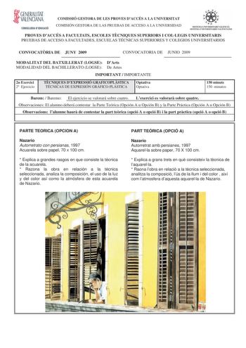 Examen de Técnicas de Expresión Gráfico Plástica (selectividad de 2009)