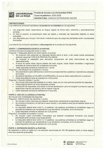 Inglés – EBAU La Rioja (2026)