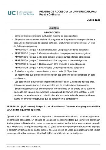 Examen de Biología (EBAU de 2025)