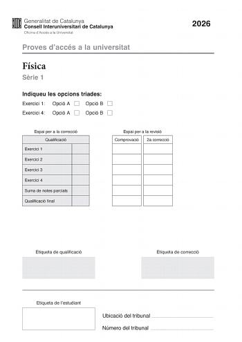 Física – PAU Cataluña (2026)