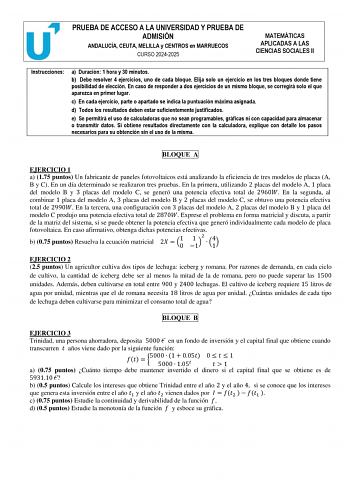 Examen de Matemáticas Aplicadas a las Ciencias Sociales (PEvAU de 2025)